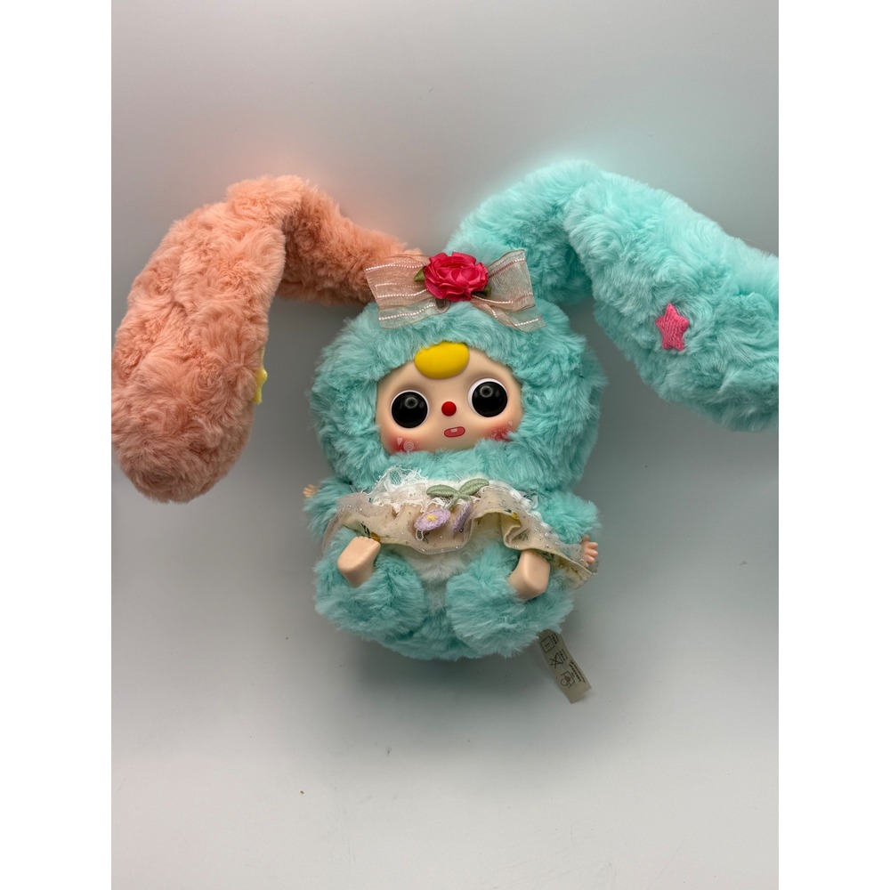 Baby Three Bunny Plush Figure Teal Peach Mismatched Ears Kawaii Keychain Toy